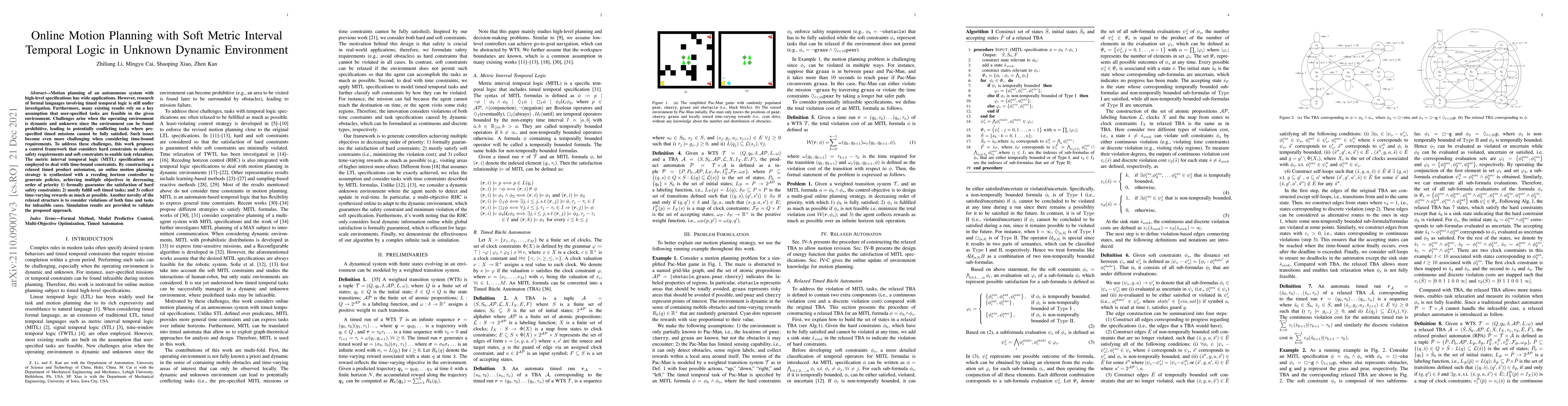 Thumbnail for Online Motion Planning with Soft Metric Interval Temporal Logic in
  Unknown Dynamic Environment