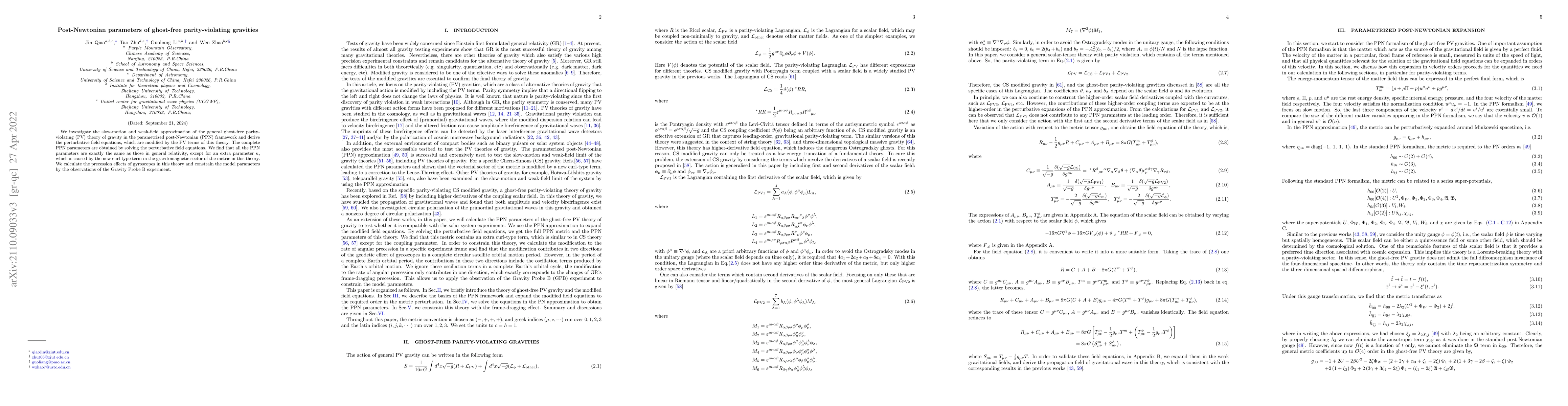 Thumbnail for Post-Newtonian parameters of ghost-free parity-violating gravities
