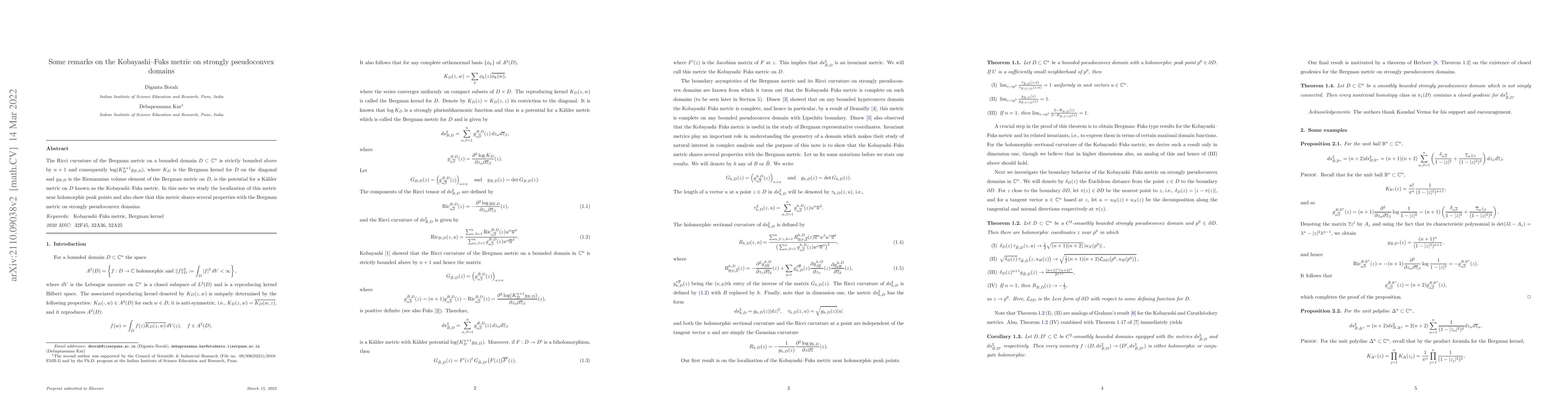 Thumbnail for Some remarks on the Kobayashi--Fuks metric on strongly pseudoconvex
  domains