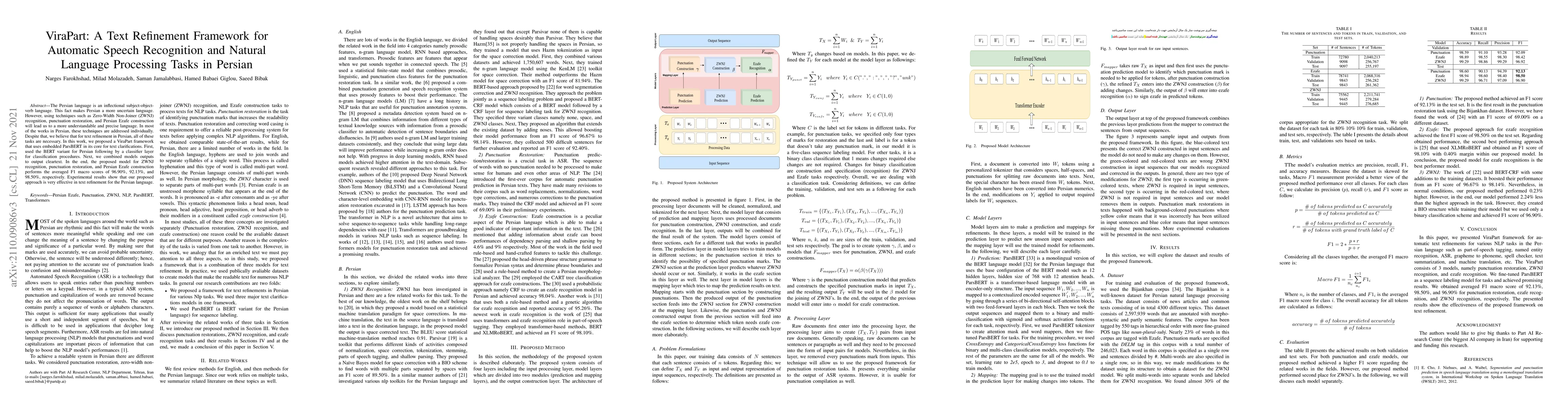 Thumbnail for ViraPart: A Text Refinement Framework for Automatic Speech Recognition
  and Natural Language Processing Tasks in Persian