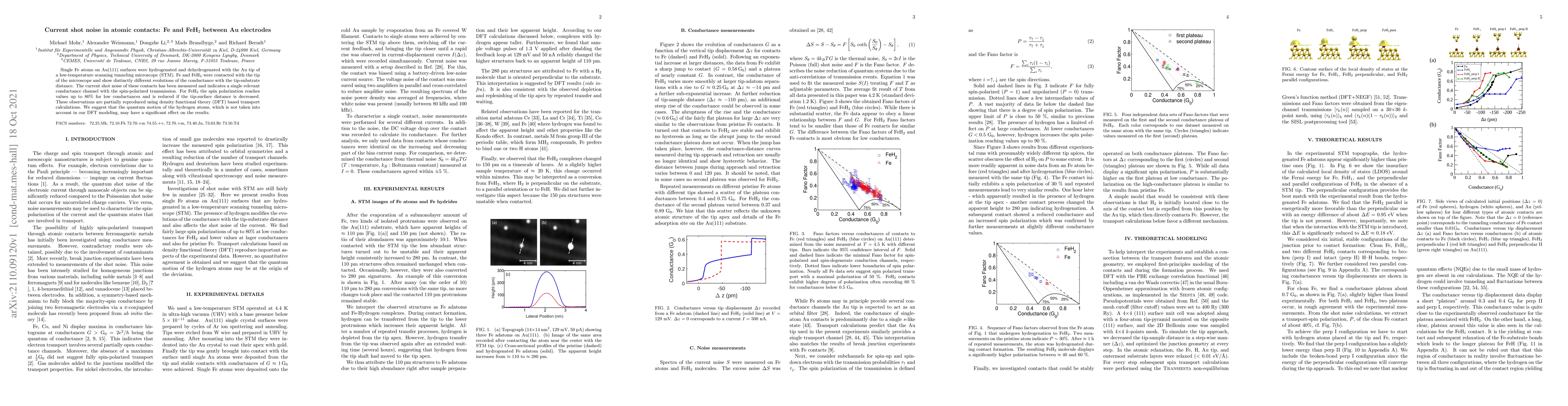 Thumbnail for Current shot noise in atomic contacts: Fe and FeH$_2$ between Au
  electrodes