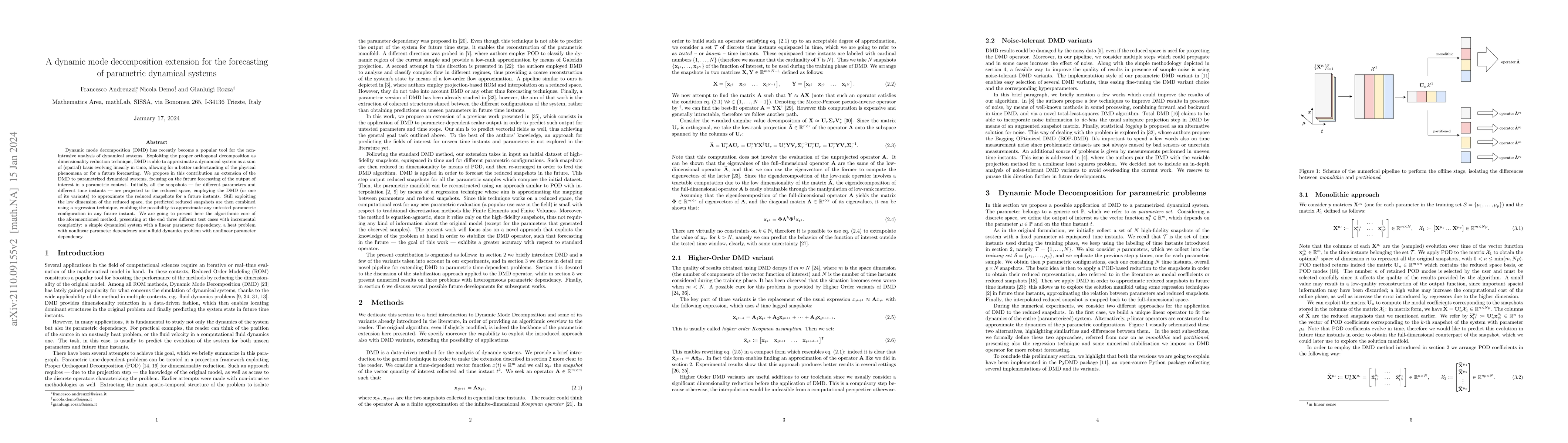 Thumbnail for A Dynamic Mode Decomposition Extension for the Forecasting of Parametric
  Dynamical Systems