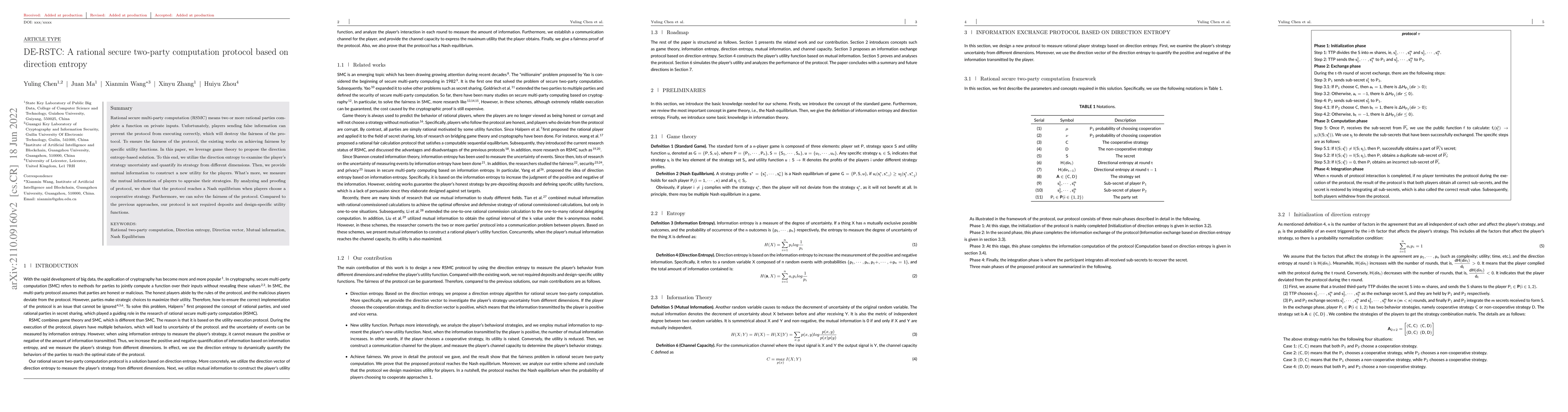Thumbnail for DE-RSTC: A rational secure two-party computation protocol based on
  direction entropy