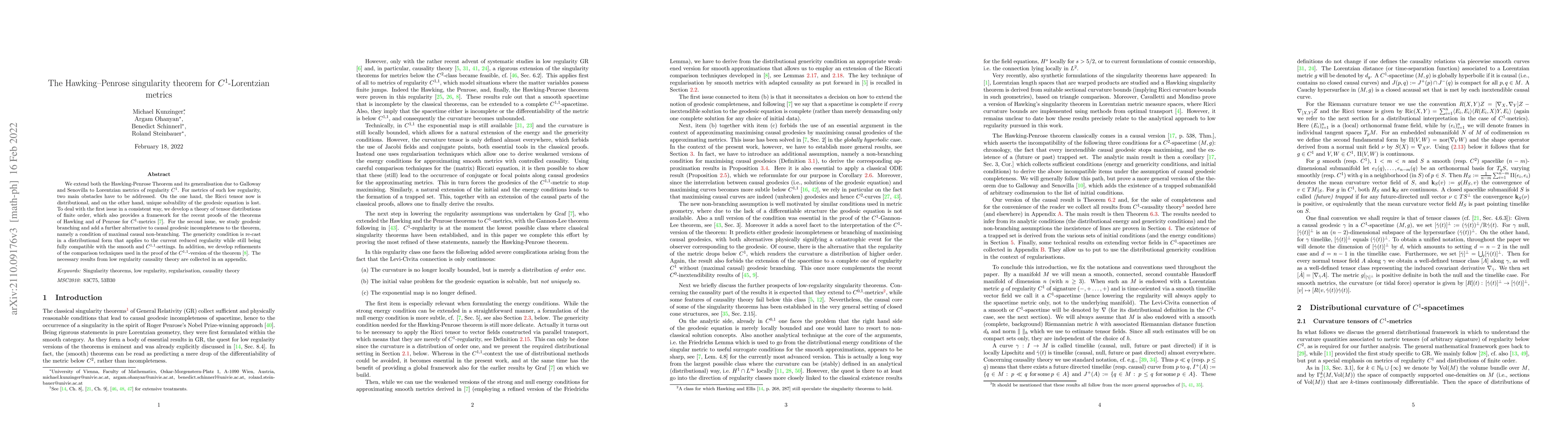 Thumbnail for The Hawking-Penrose singularity theorem for $C^1$-Lorentzian metrics