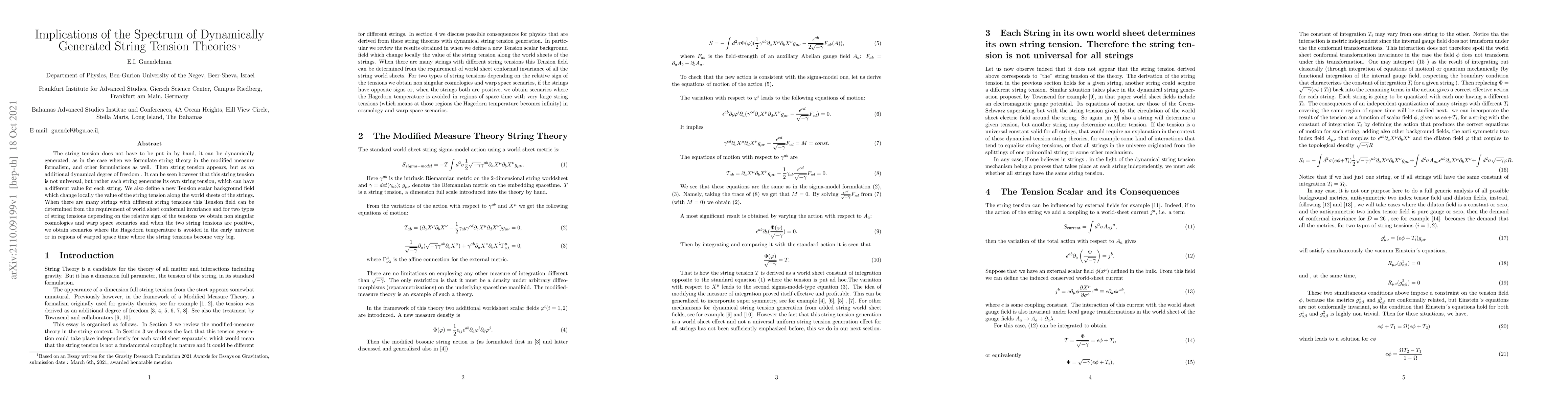 Thumbnail for Implications of the Spectrum of Dynamically Generated String Tension
  Theories