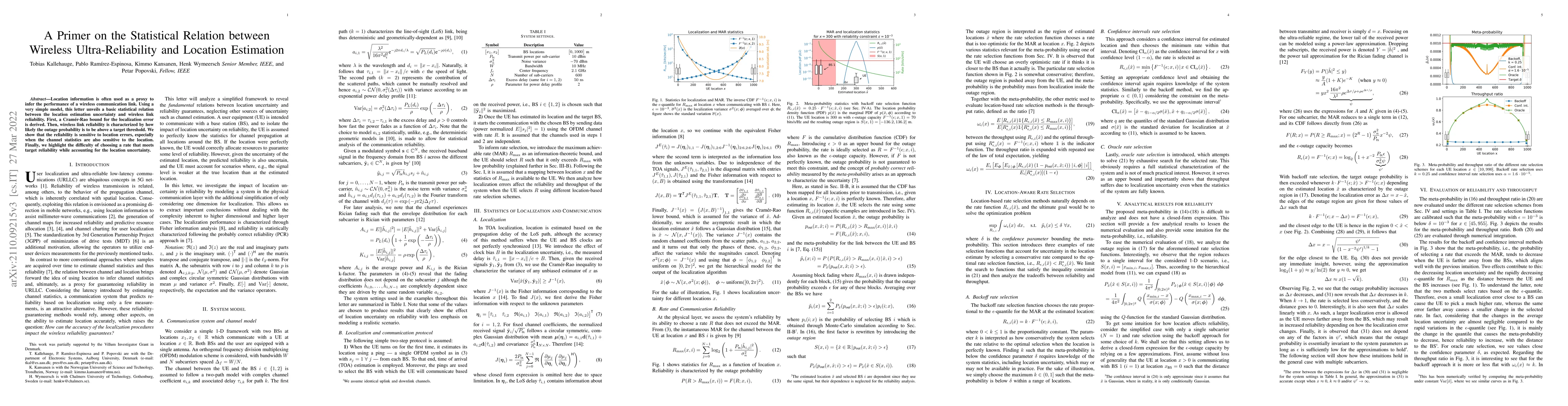 Thumbnail for A Primer on the Statistical Relation between Wireless Ultra-Reliability
  and Location Estimation