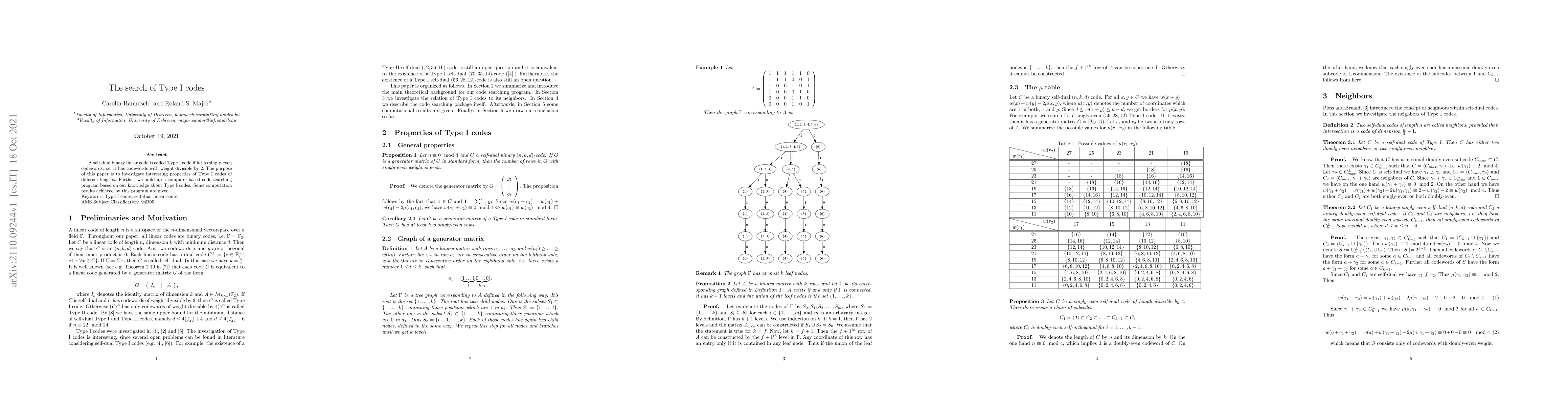 Thumbnail for The search of Type I codes