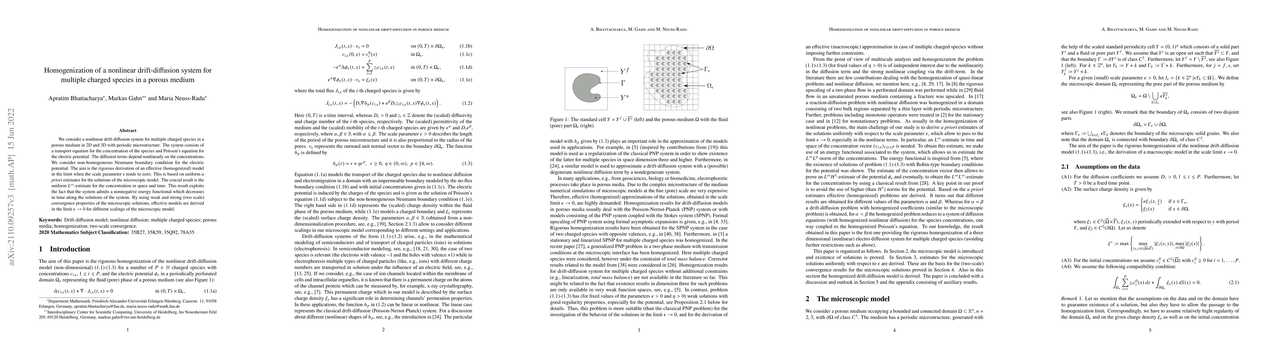 Thumbnail for Homogenization of a nonlinear drift-diffusion system for multiple
  charged species in a porous medium