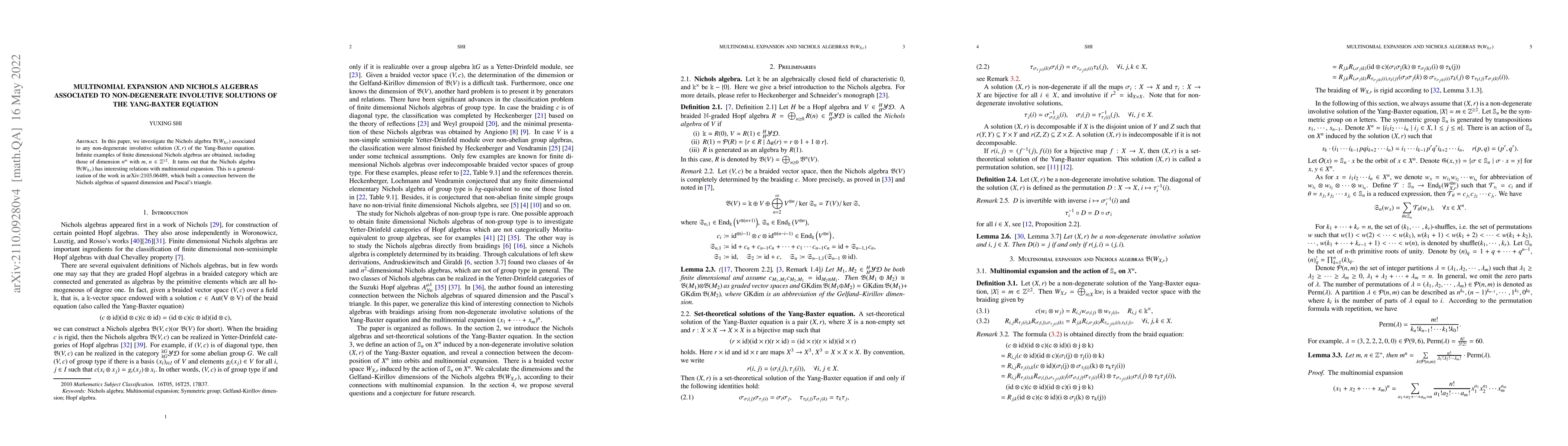Thumbnail for Multinomial expansion and Nichols algebras associated to non-degenerate
  involutive solutions of the Yang-Baxter equation