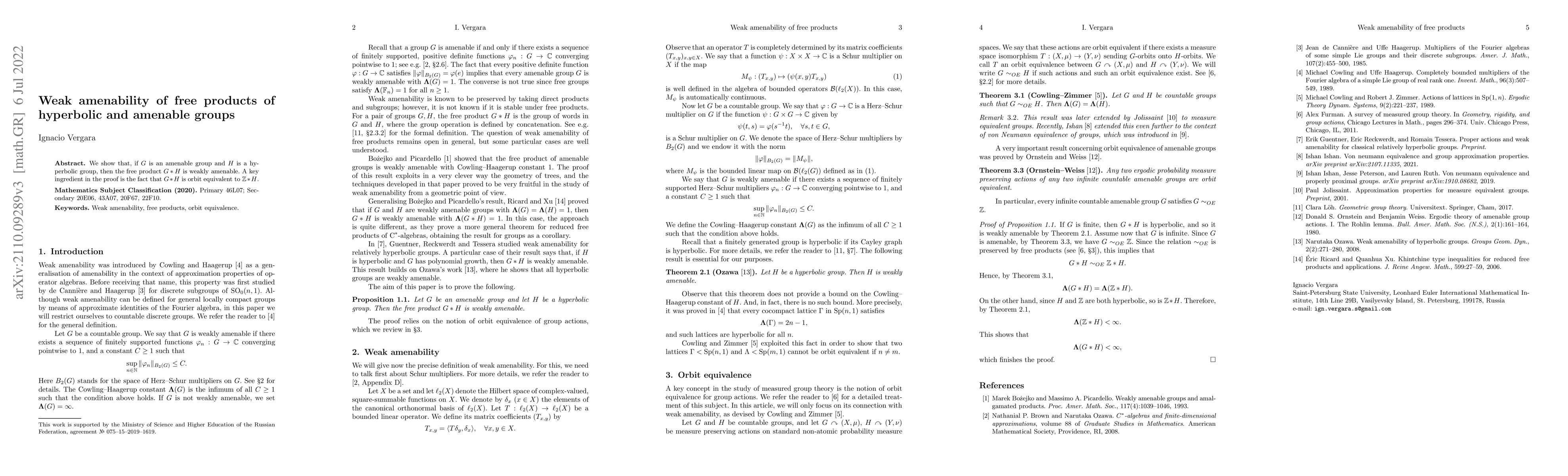 Thumbnail for Weak amenability of free products of hyperbolic and amenable groups