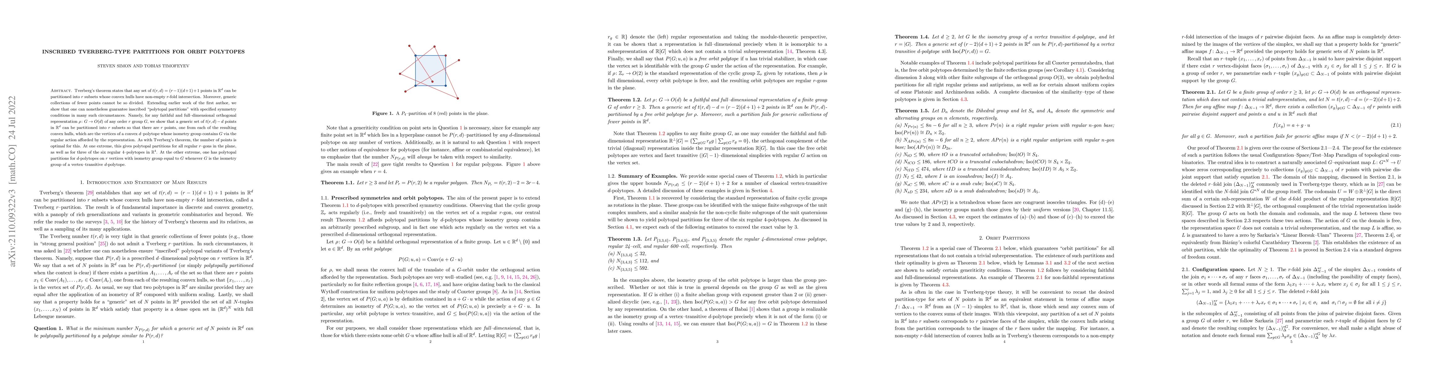 Thumbnail for Inscribed Tverberg-Type Partitions for Orbit Polytopes