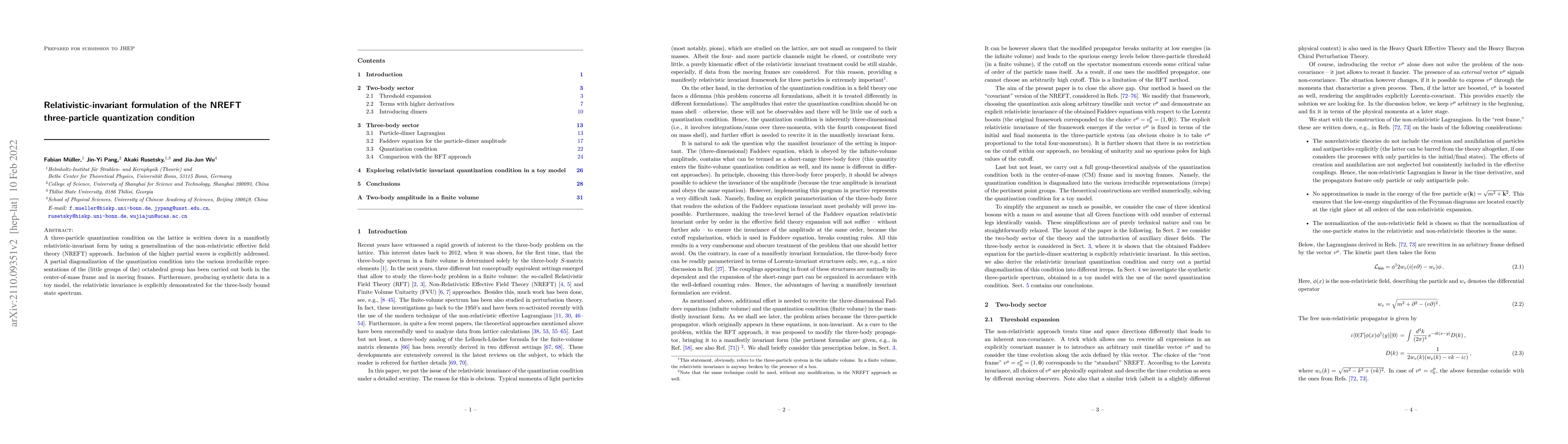 Thumbnail for Relativistic-invariant formulation of the NREFT three-particle
  quantization condition