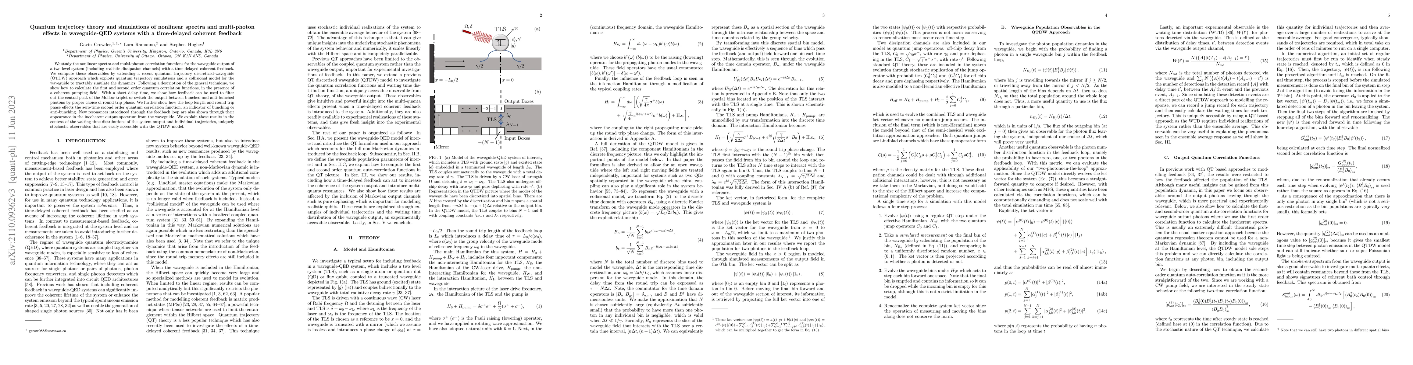 Thumbnail for Quantum Trajectory Theory and Simulations of Nonlinear Spectra and
  Multi-Photon Effects in Waveguide-QED Systems with a Time-Delayed Coherent
  Feedback