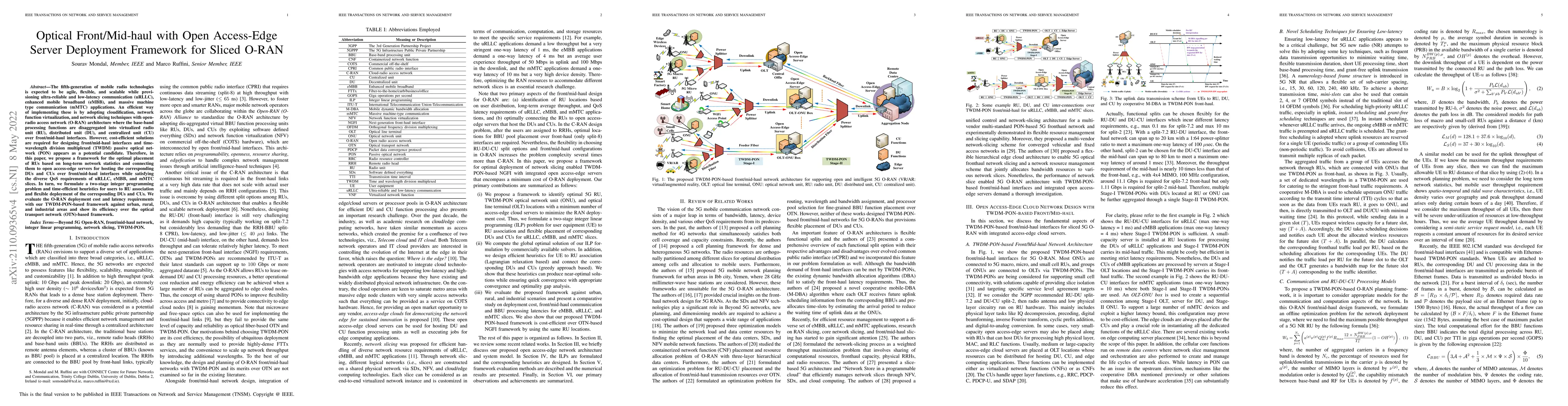 Thumbnail for Optical Front/Mid-haul with Open Access-Edge Server Deployment Framework
  for Sliced O-RAN