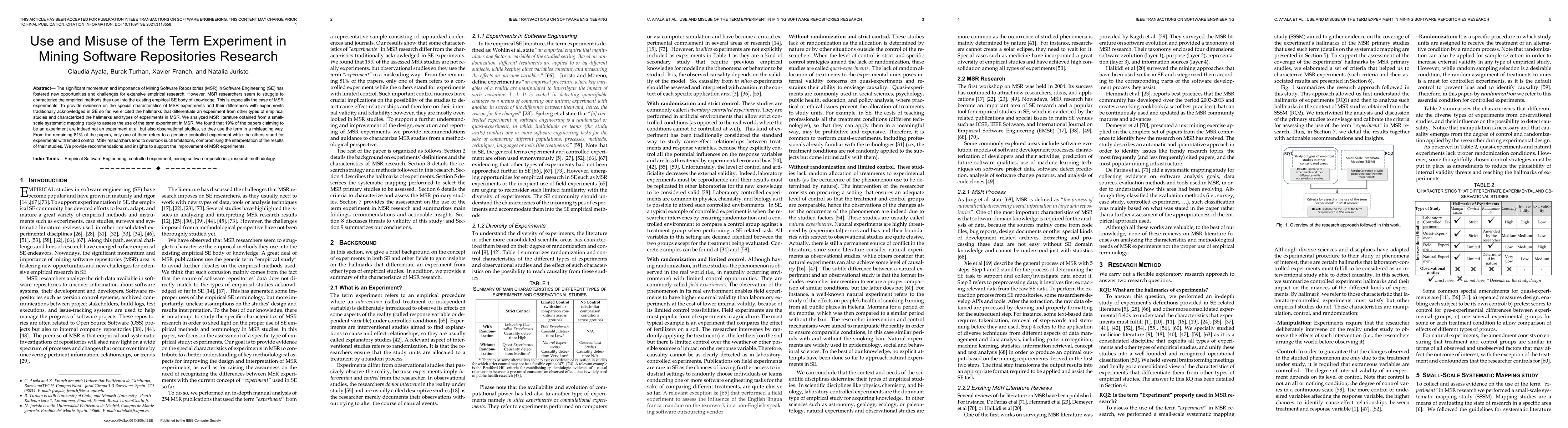 Thumbnail for Use and Misuse of the Term Experiment in Mining Software Repositories
  Research