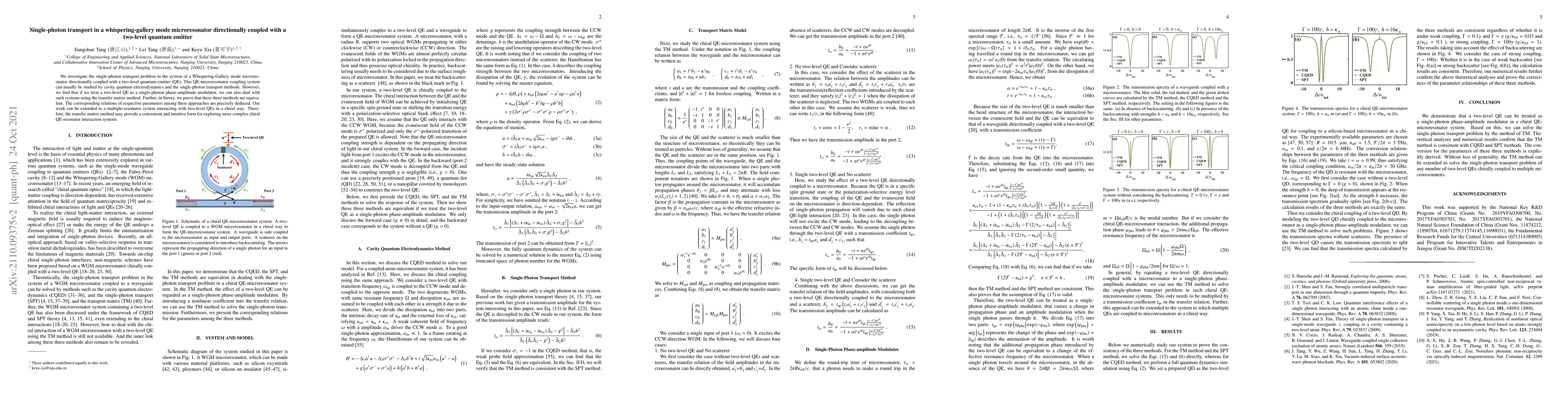 Thumbnail for Single-photon transport in a whispering-gallery mode microresonator
  directionally coupled with a two-level quantum emitter