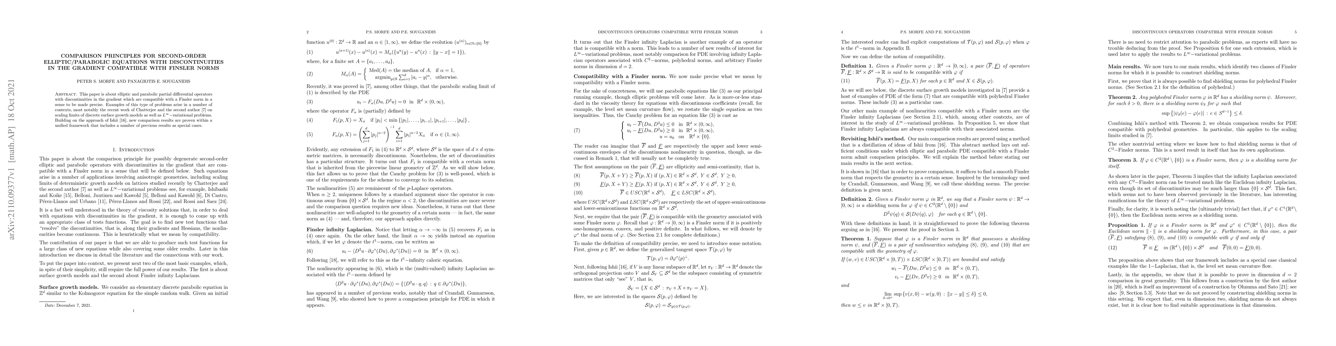 Thumbnail for Comparison Principles for Second Order Elliptic/Parabolic Equations with
  Discontinuities in the Gradient Compatible with Finsler Norms
