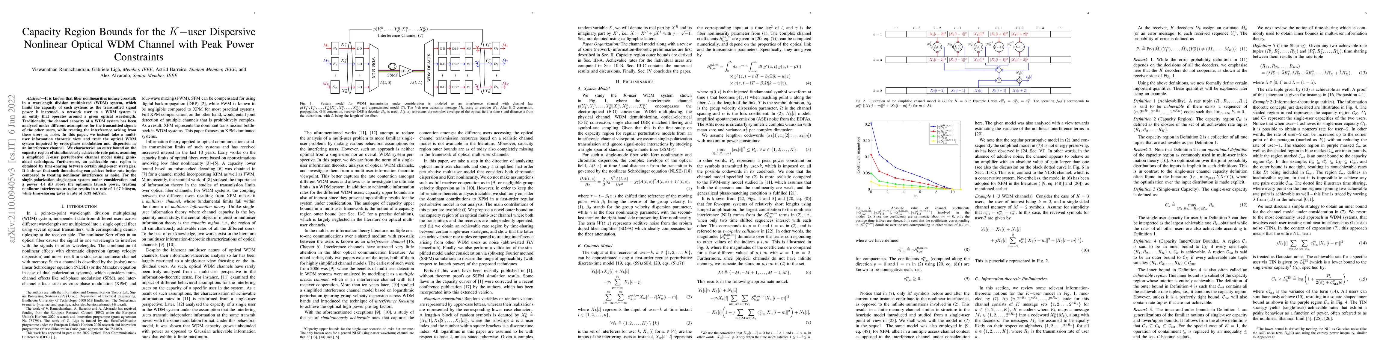 Thumbnail for Capacity Region Bounds for the K user Dispersive Nonlinear Optical WDM
  Channel with Peak Power Constraints