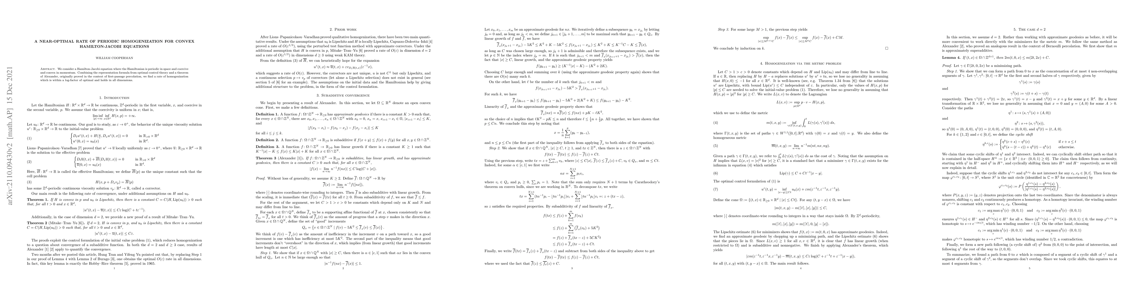 Thumbnail for A near-optimal rate of periodic homogenization for convex
  Hamilton-Jacobi equations