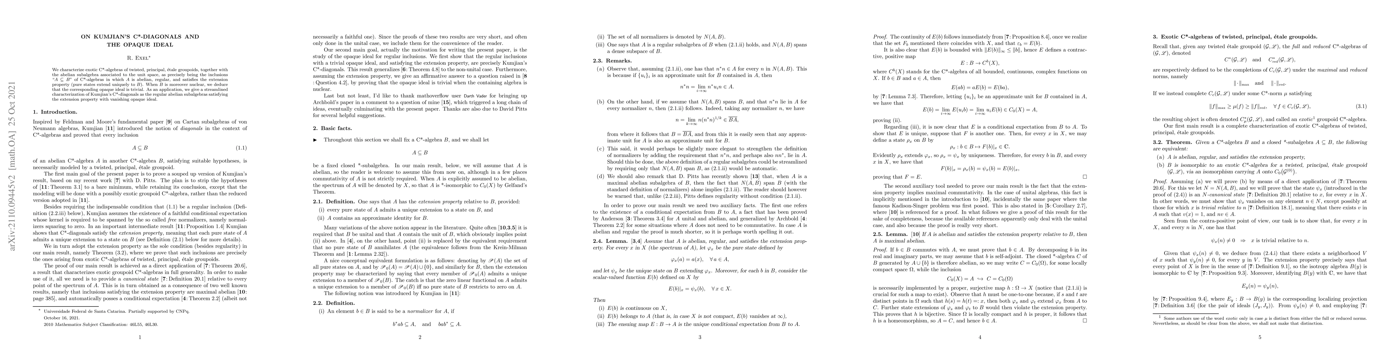 Thumbnail for On Kumjian's C*-diagonals and the opaque ideal