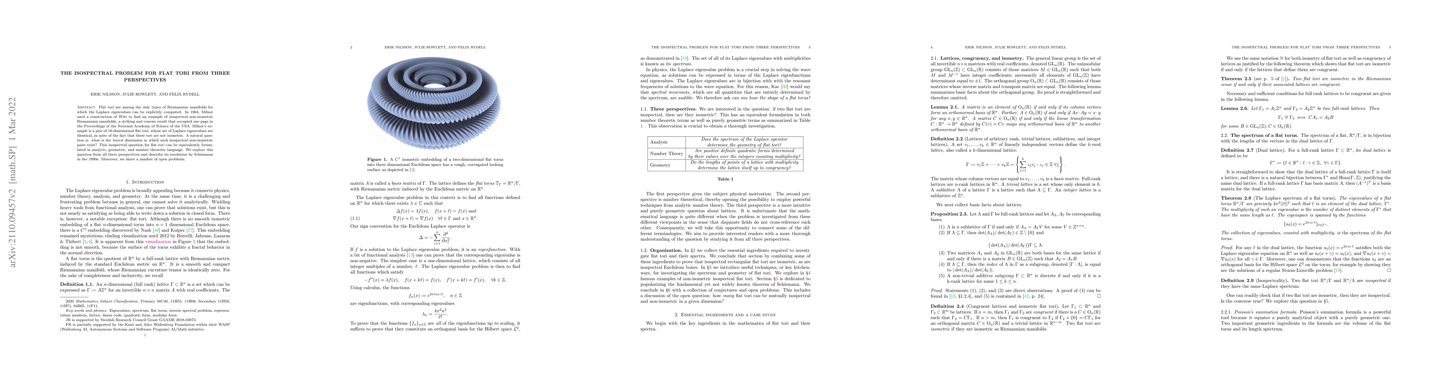 Thumbnail for The isospectral problem for flat tori from three perspectives