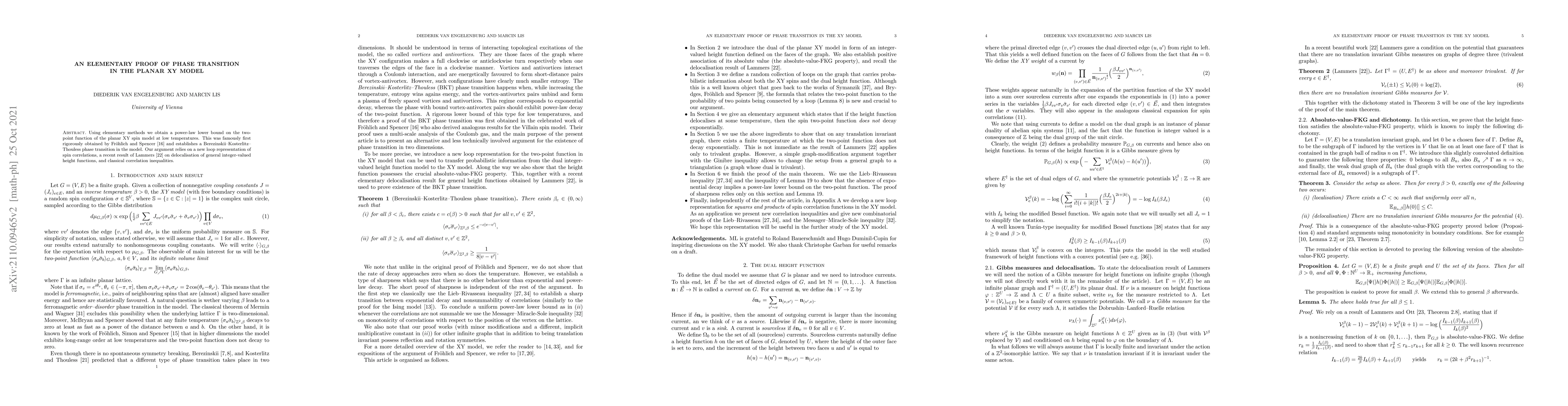 Thumbnail for An elementary proof of phase transition in the planar XY model