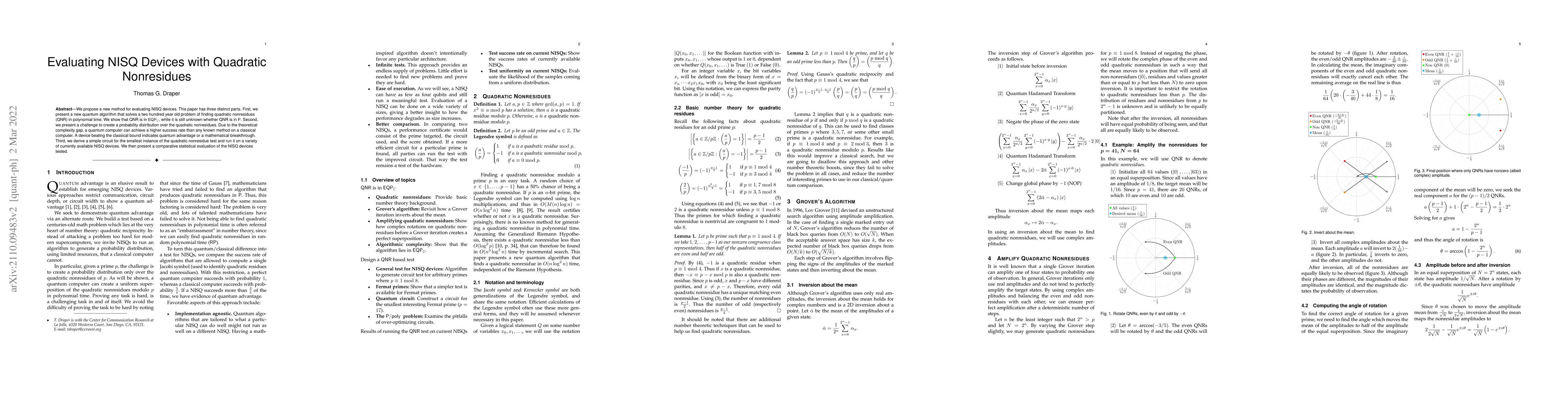 Thumbnail for Evaluating NISQ Devices with Quadratic Nonresidues