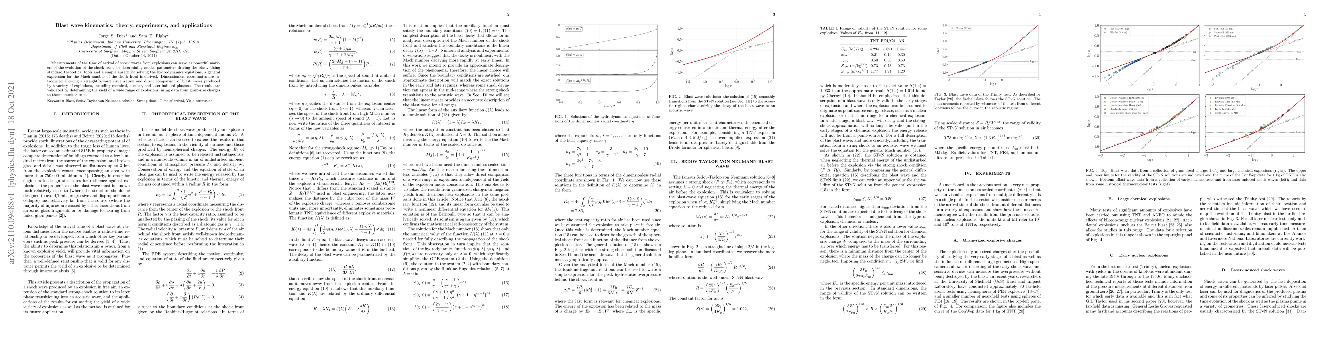 Thumbnail for Blast wave kinematics: theory, experiments, and applications