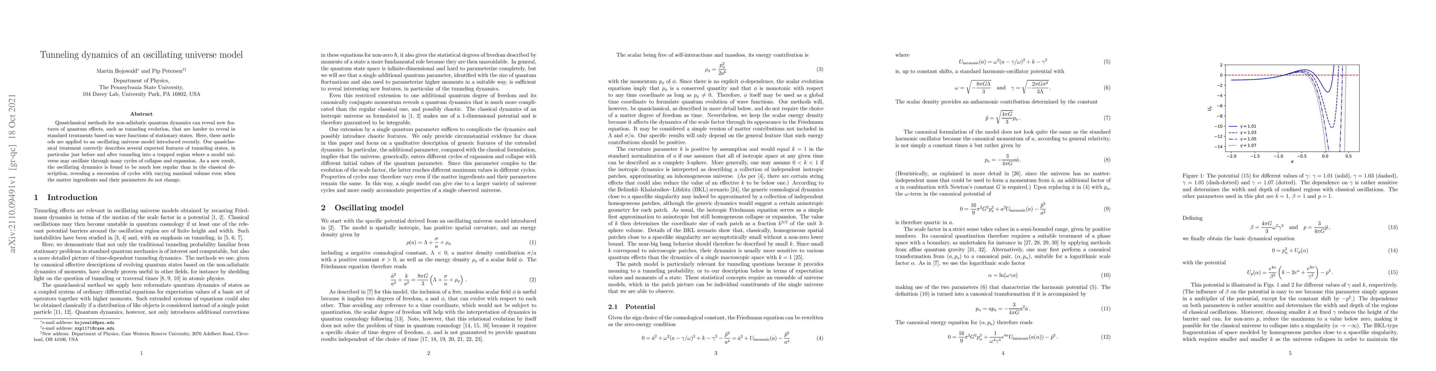 Thumbnail for Tunneling dynamics of an oscillating universe model