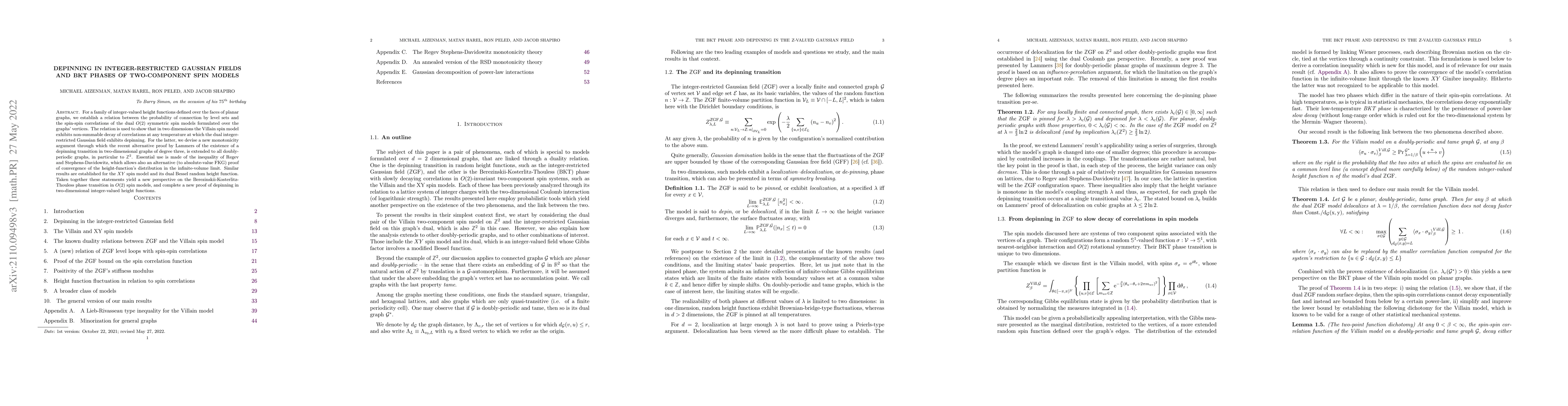 Thumbnail for Depinning in integer-restricted Gaussian Fields and BKT phases of
  two-component spin models