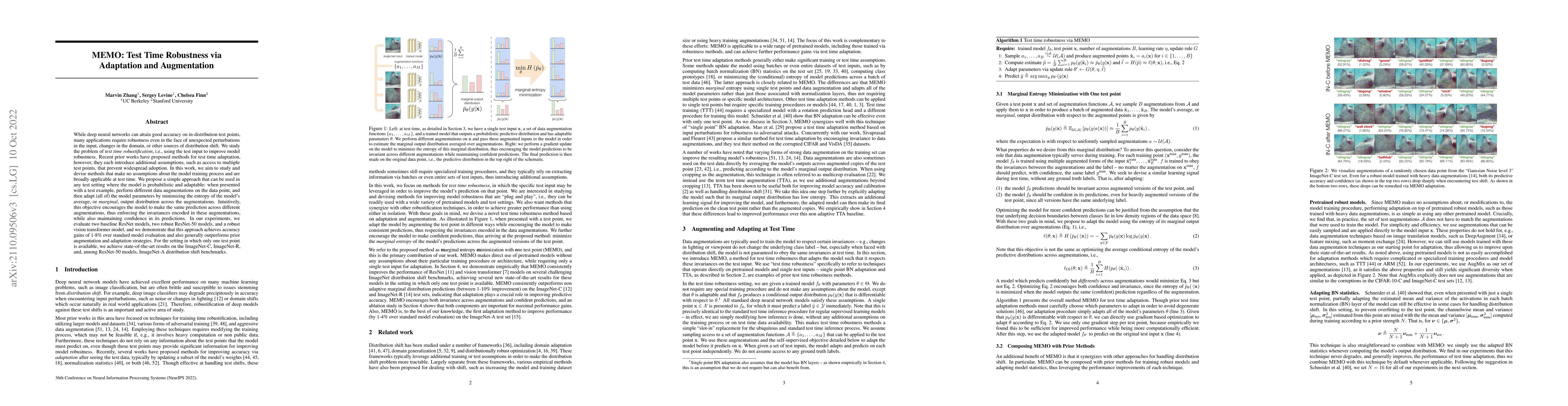 Thumbnail for MEMO: Test Time Robustness via Adaptation and Augmentation