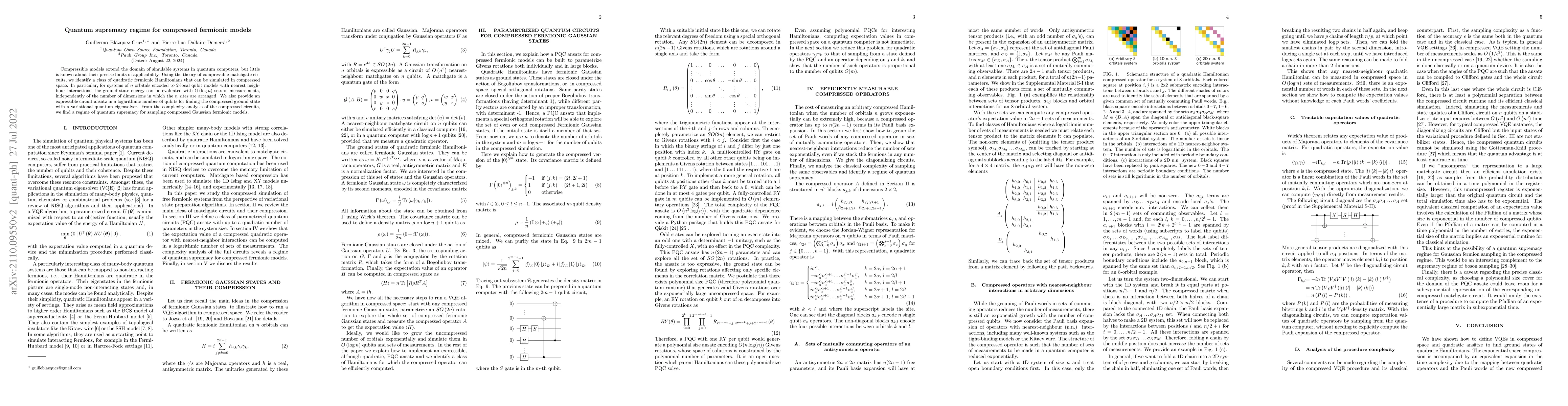 Thumbnail for Quantum supremacy regime for compressed fermionic models