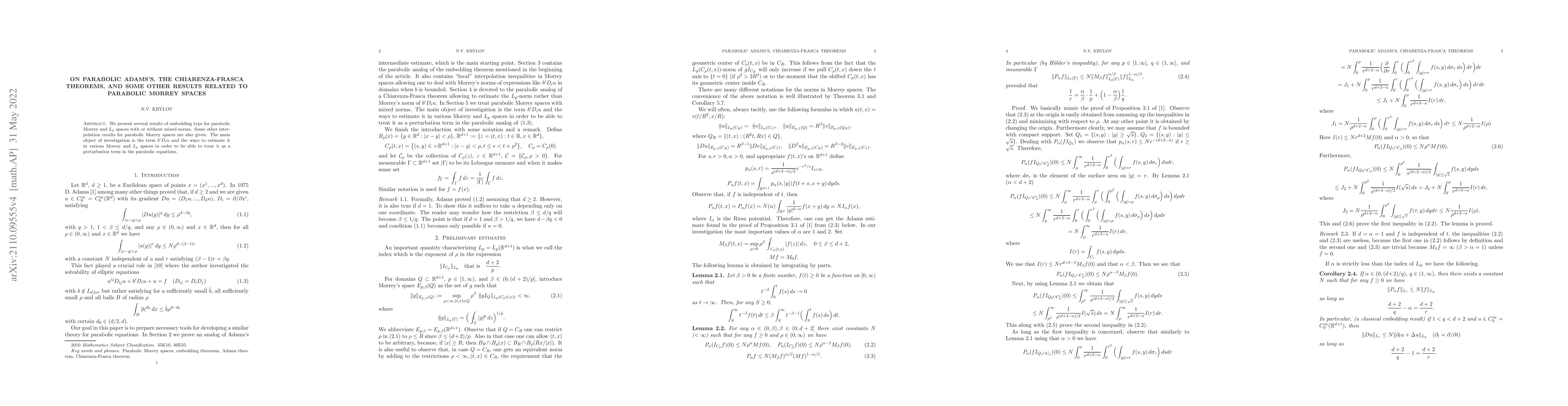 Thumbnail for On parabolic Adams's theorem and some other results related to parabolic
  Morrey spaces
