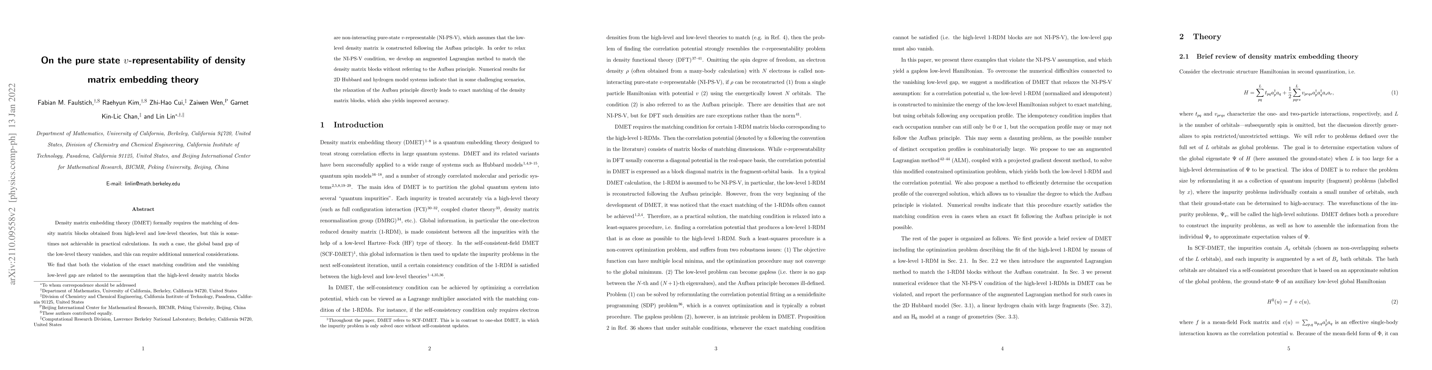 Thumbnail for On the pure state $v$-representability of density matrix embedding
  theory