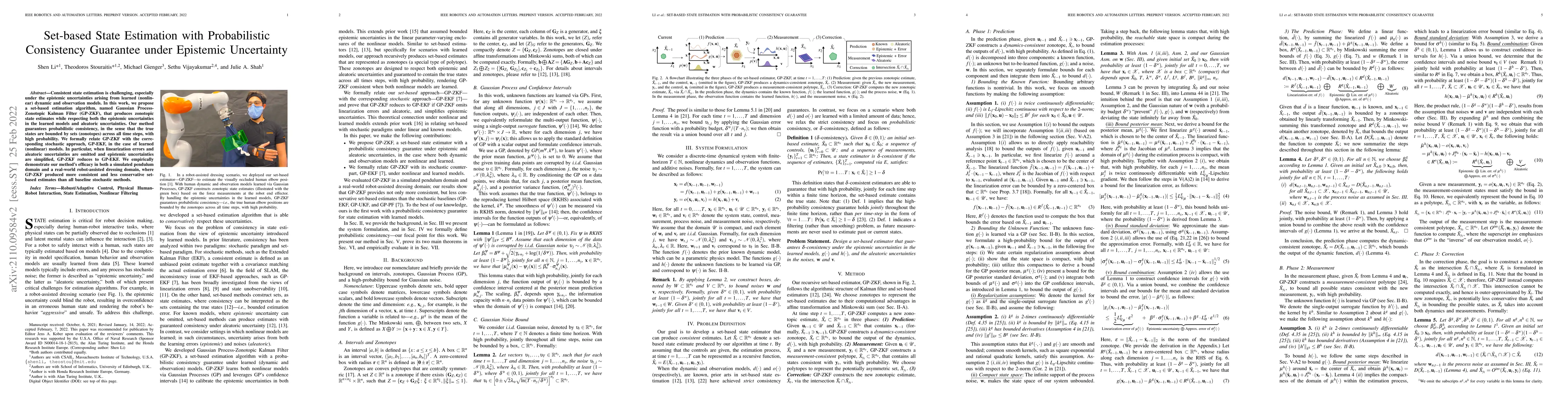 Thumbnail for Set-based State Estimation with Probabilistic Consistency Guarantee
  under Epistemic Uncertainty
