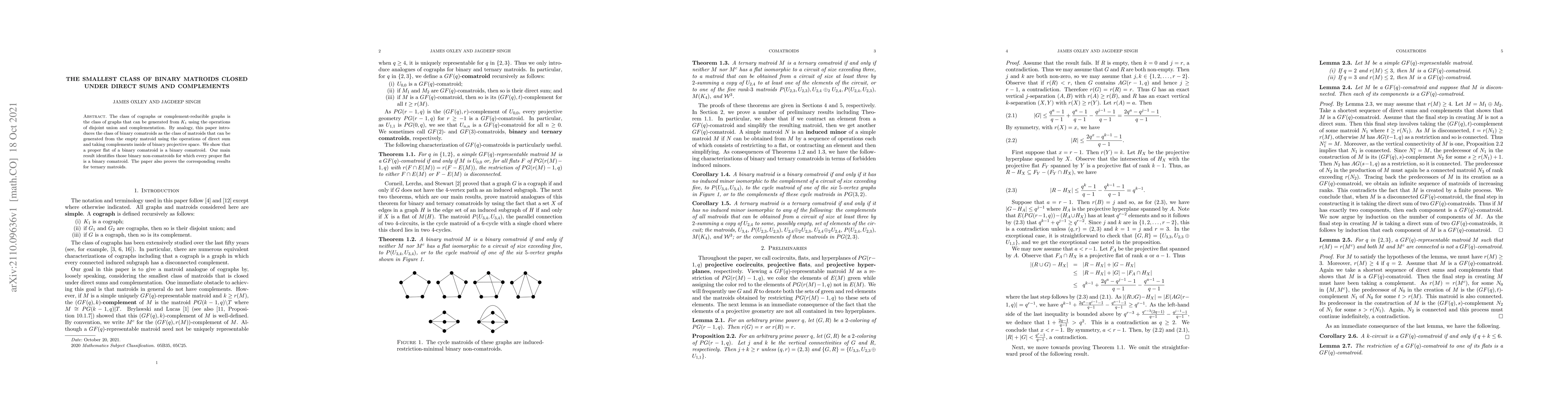 Thumbnail for The smallest class of binary matroids closed under direct sums and
  complements