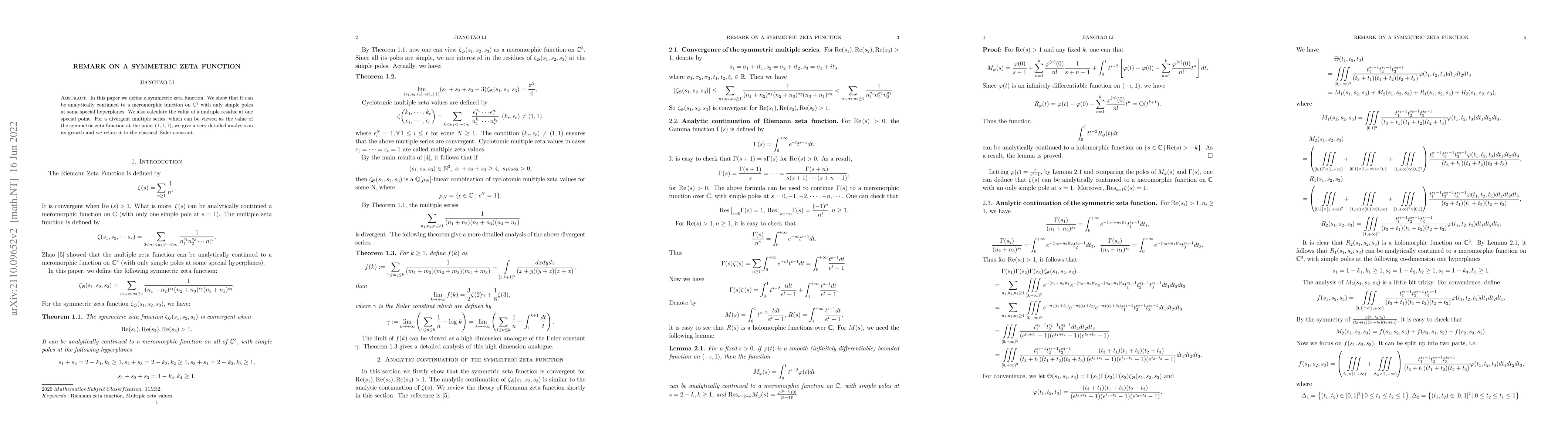 Thumbnail for Remark on a symmetric zeta function