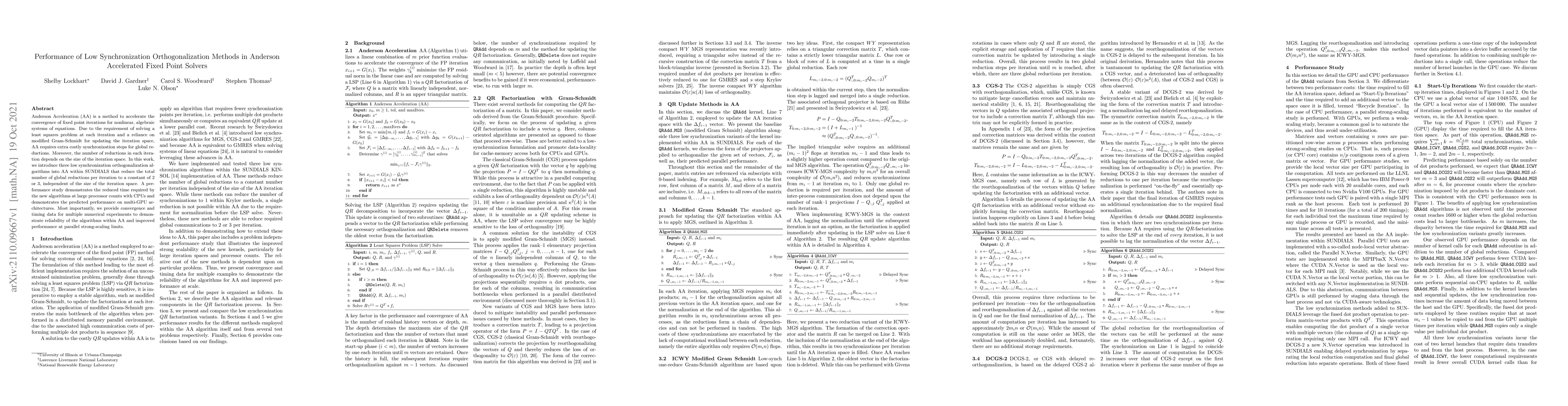 Thumbnail for Performance of Low Synchronization Orthogonalization Methods in Anderson
  Accelerated Fixed Point Solvers