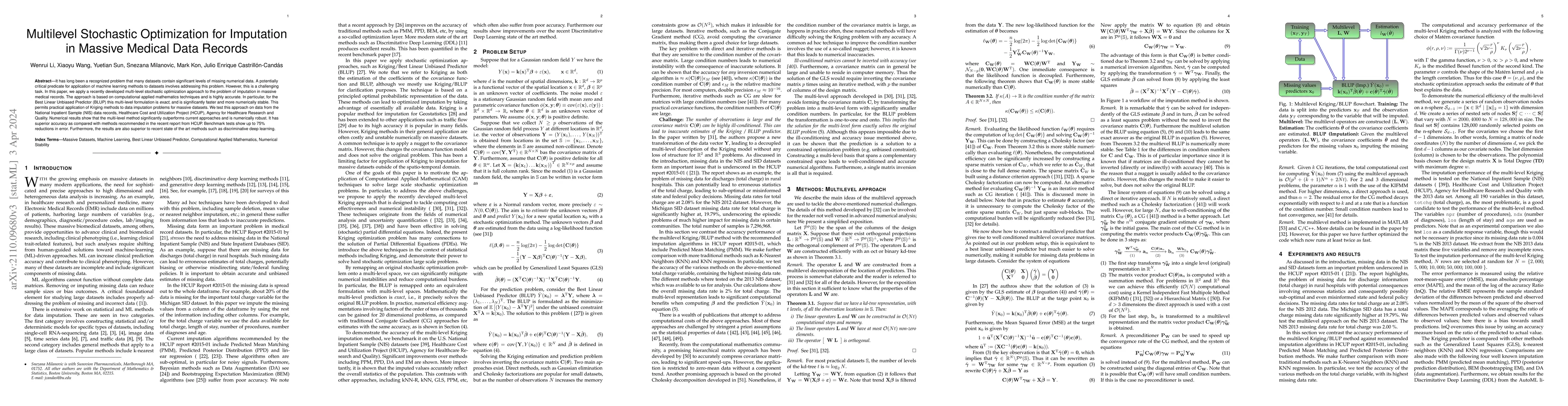 Thumbnail for Multilevel Stochastic Optimization for Imputation in Massive Medical
  Data Records