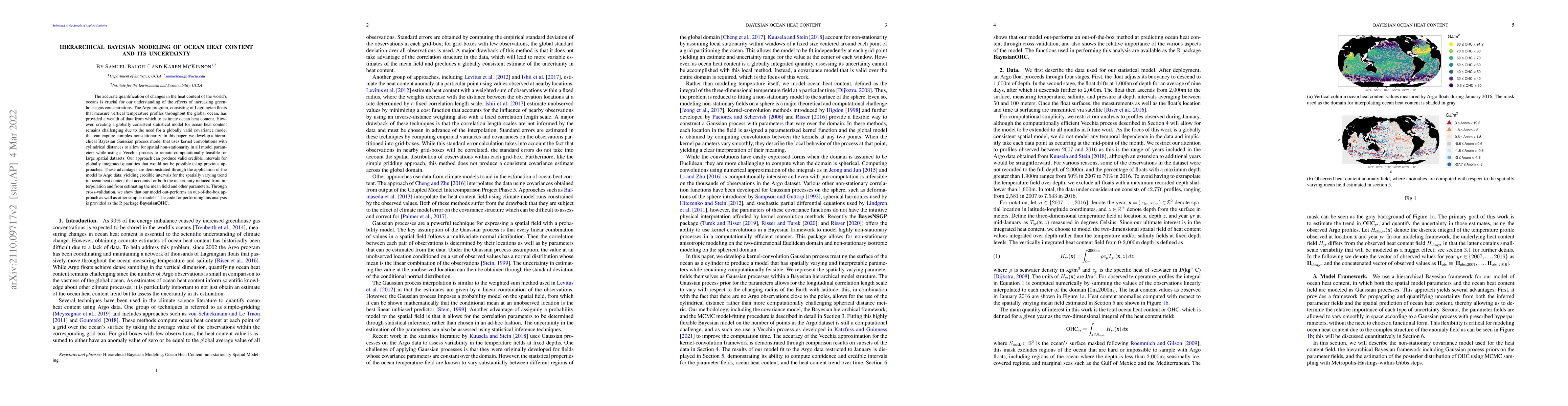 Thumbnail for Hierarchical Bayesian Modeling of Ocean Heat Content and its Uncertainty