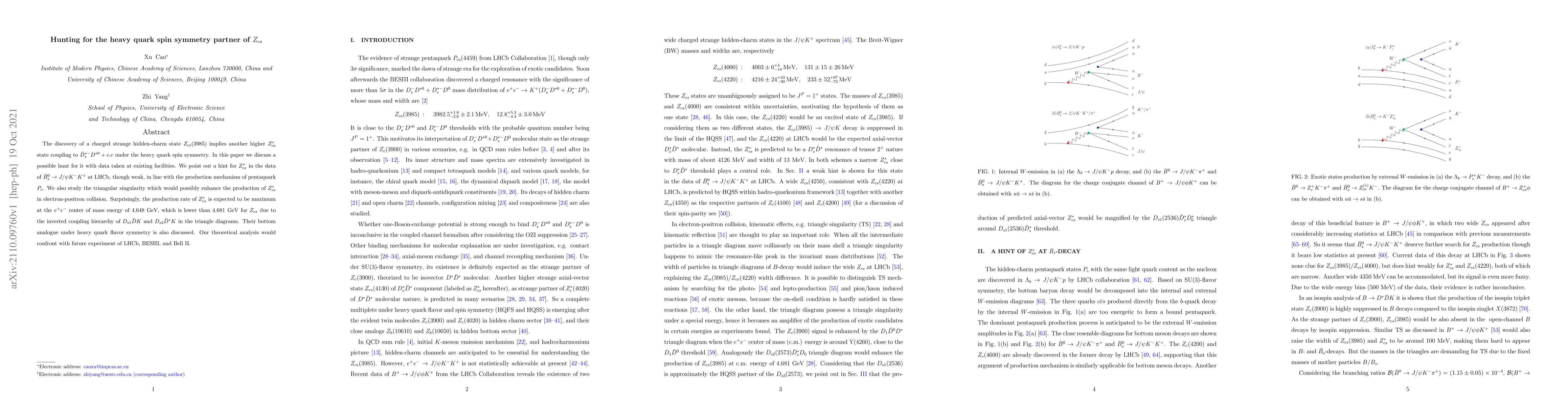 Thumbnail for Hunting for the heavy quark spin symmetry partner of $Z_{cs}$