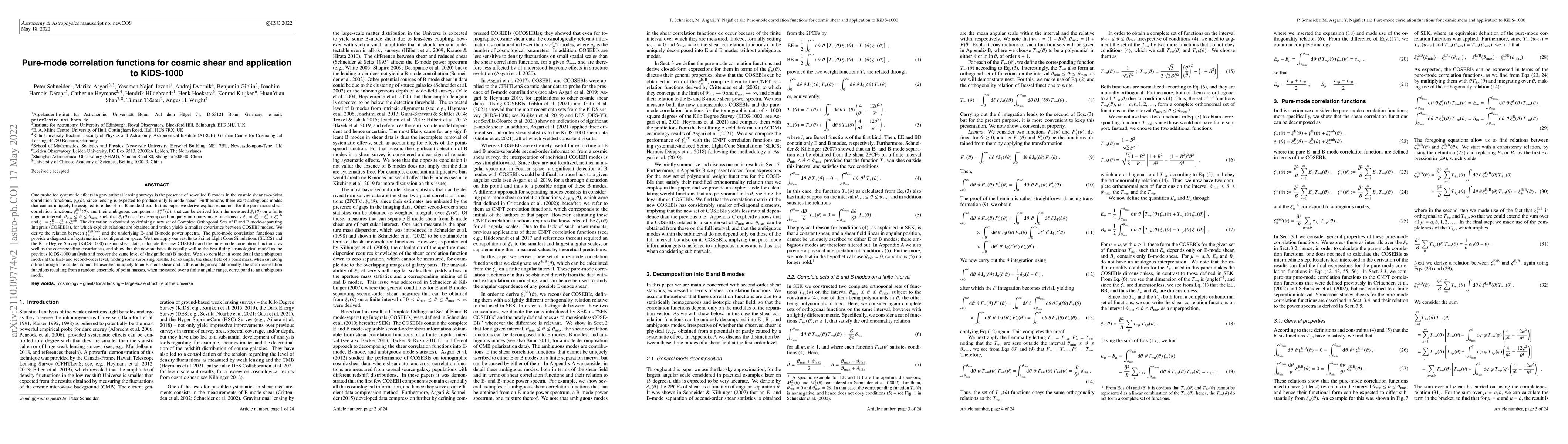 Thumbnail for Pure-mode correlation functions for cosmic shear and application to
  KiDS-1000