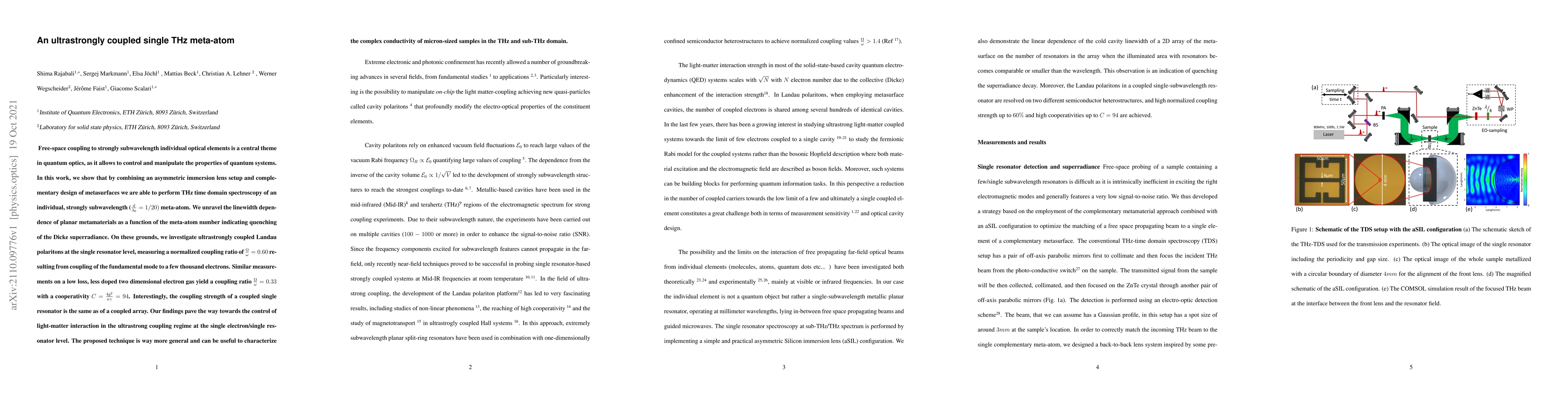 Thumbnail for An ultrastrongly coupled single THz meta-atom