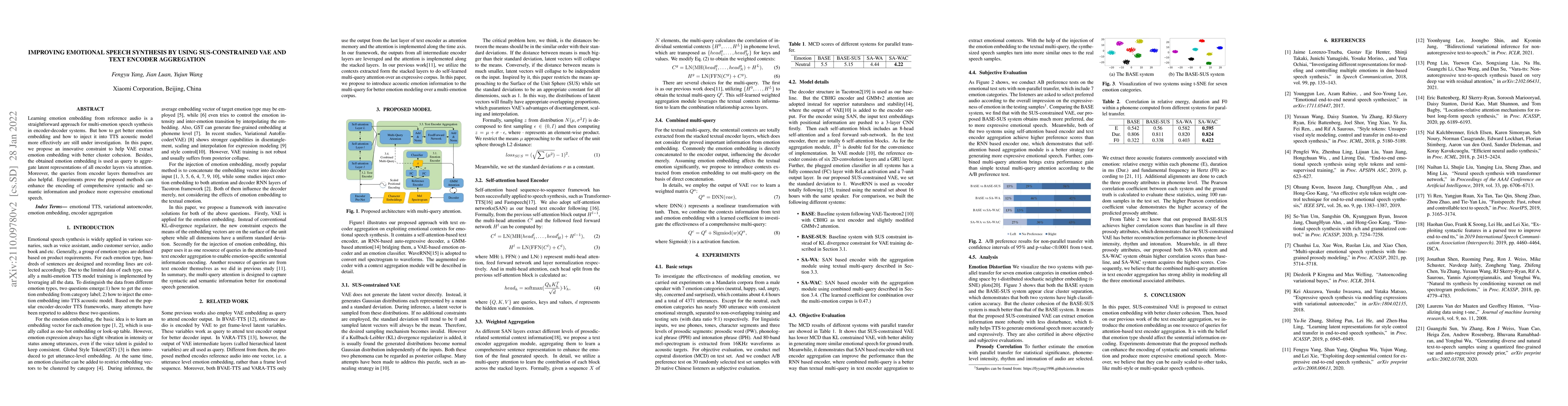 Thumbnail for Improving Emotional Speech Synthesis by Using SUS-Constrained VAE and
  Text Encoder Aggregation