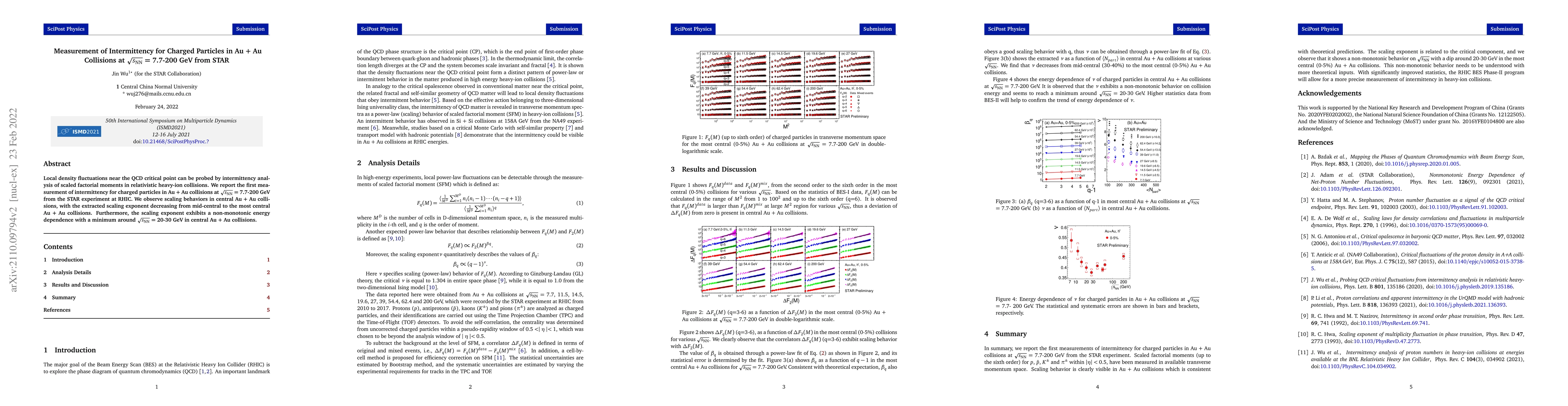 Thumbnail for Measurement of Intermittency for Charged Particles in Au + Au Collisions
  at $\sqrt{s_\mathrm{NN}}$ = 7.7-200 GeV from STAR