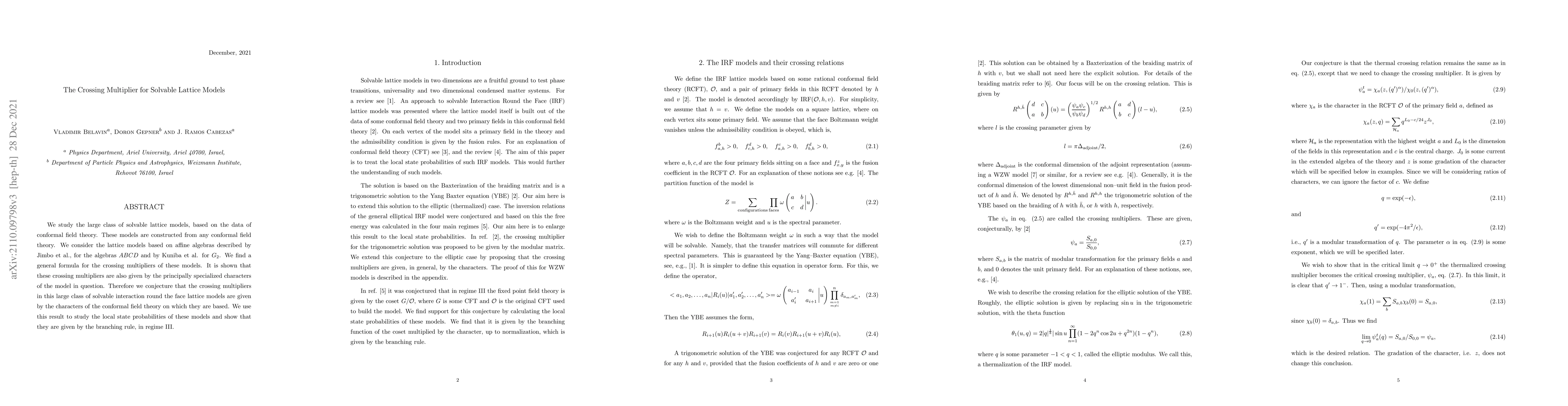 Thumbnail for The crossing multiplier for solvable lattice models