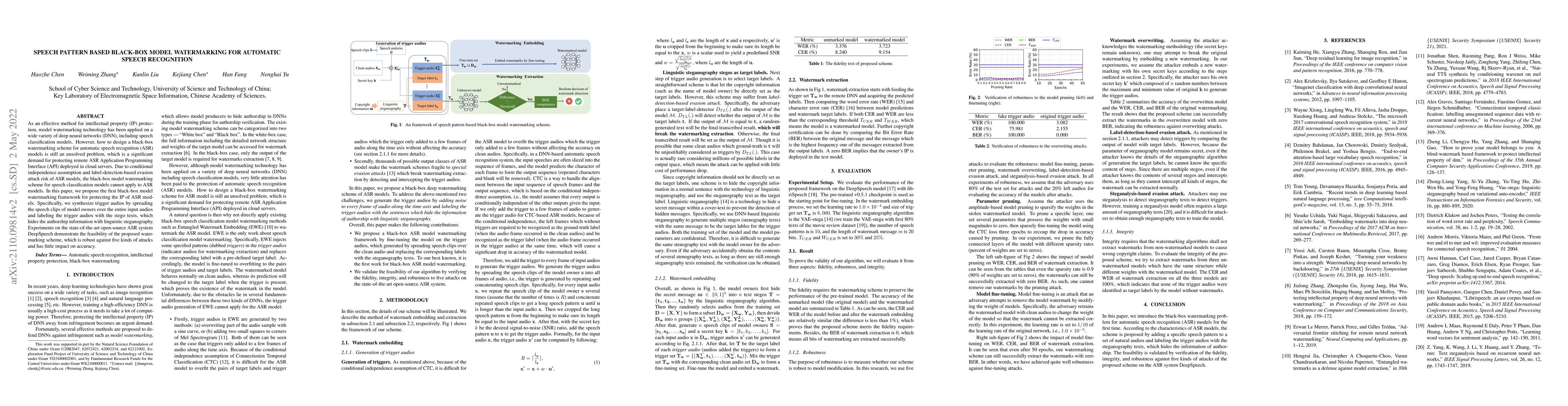 Thumbnail for Speech Pattern based Black-box Model Watermarking for Automatic Speech
  Recognition