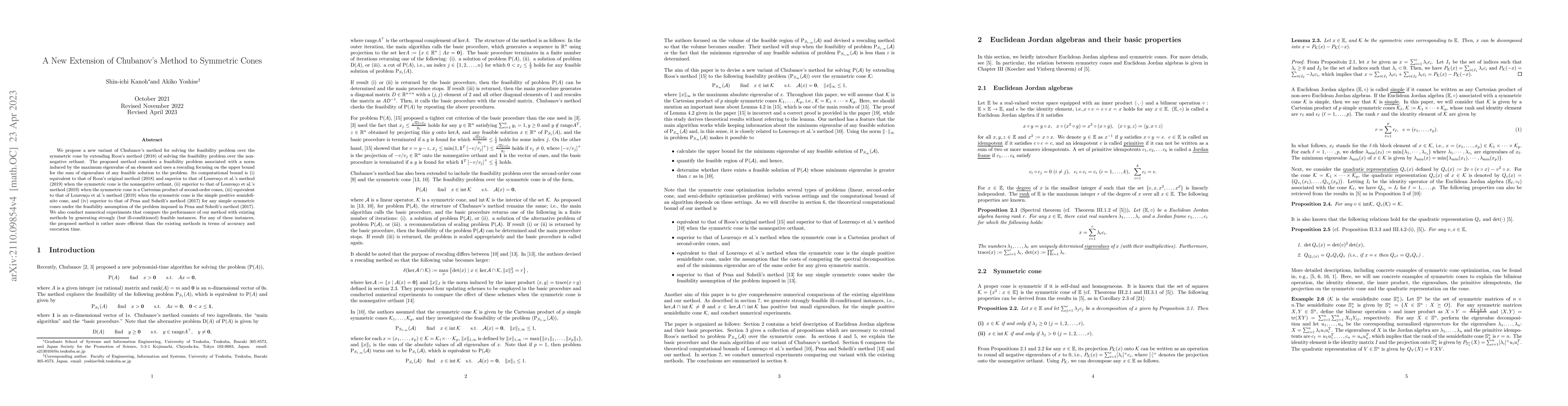 Thumbnail for A New Extension of Chubanov's Method to Symmetric Cones