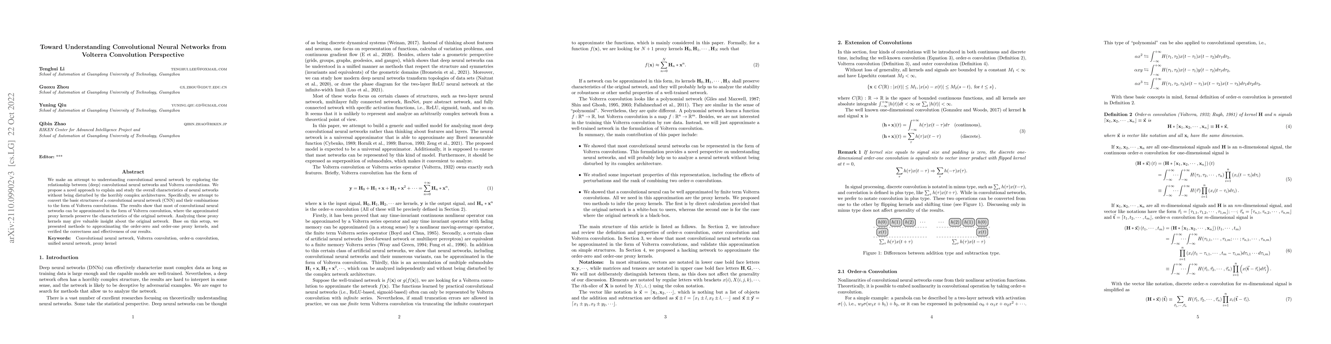 Thumbnail for Toward Understanding Convolutional Neural Networks from Volterra
  Convolution Perspective
