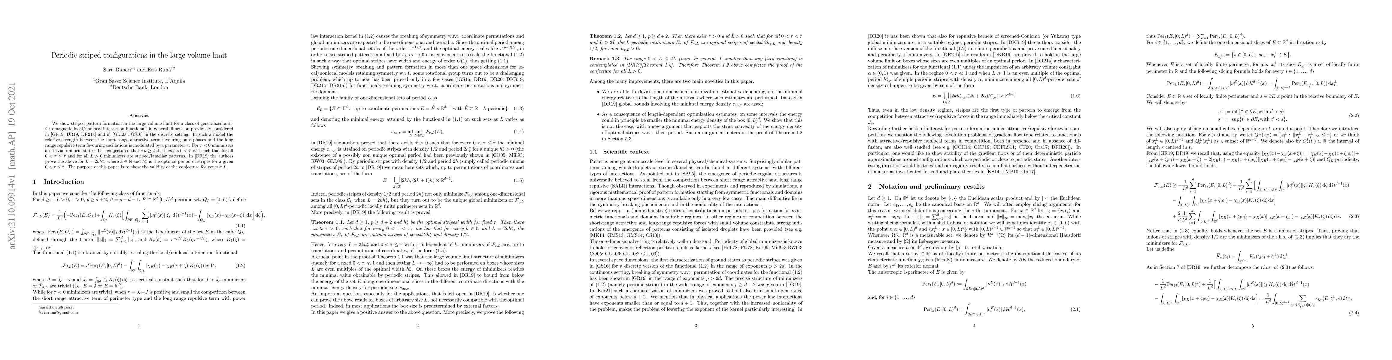 Thumbnail for Periodic striped configurations in the large volume limit